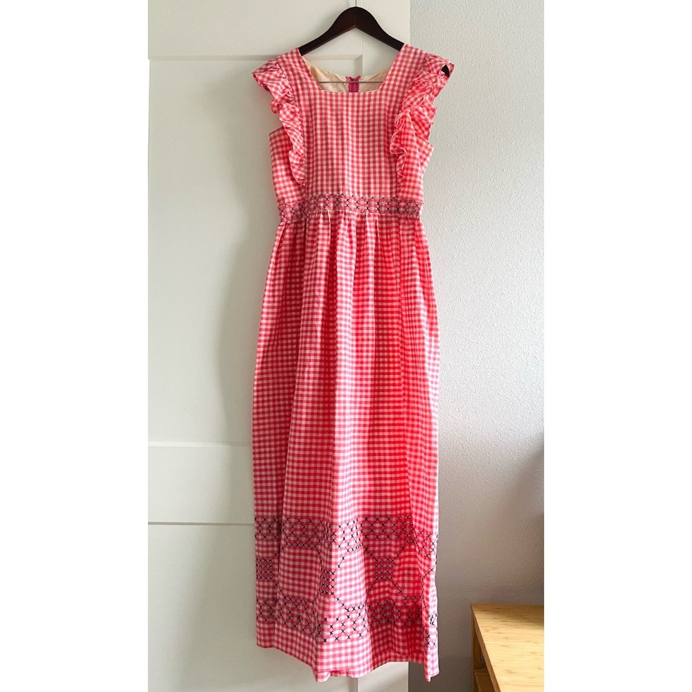 Vintage 50s Handmade Pink Gingham Maxi Dress